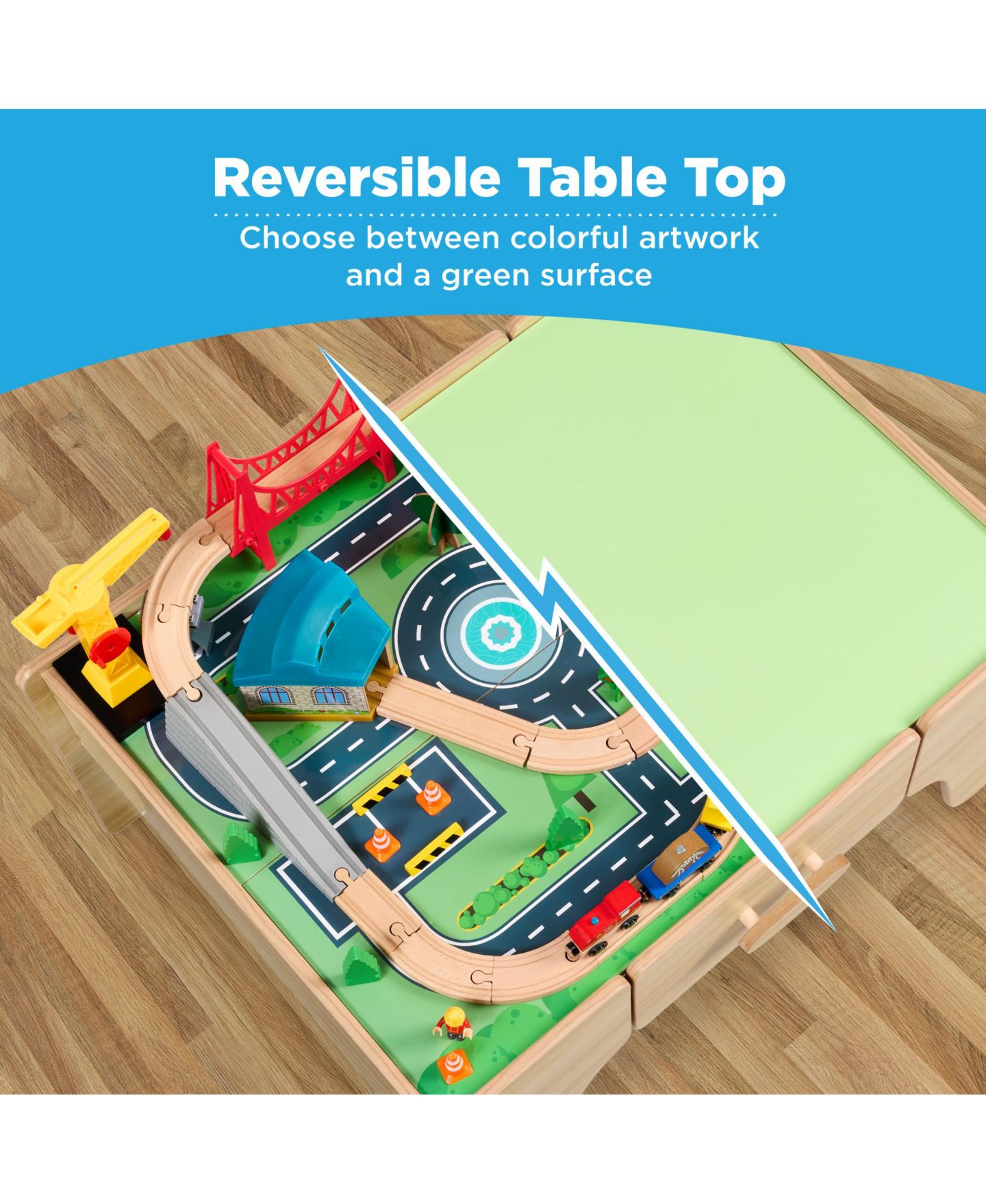 Детские конструкторы Best Choice Products Train Set Wooden Activity Table with Reversible Top and Storage Drawer, 56-Piece Set, Ages 3+, цвет: Натуральный — фото 5