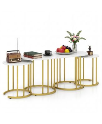 Nesting Coffee Table Set of 3 with Faux Marble Tabletop and Powder Coated