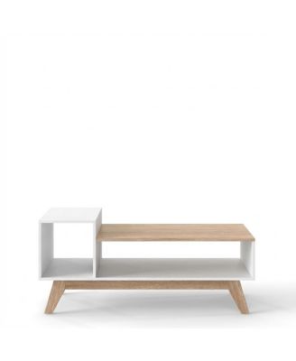 43 Inch Coffee Table with Stepped Tabletop and Storage Compartments