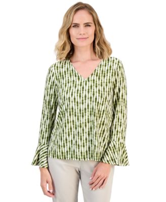 Petite V-Neck 3/4-Length Flounce-Sleeve Tee, Macy's Exclusive