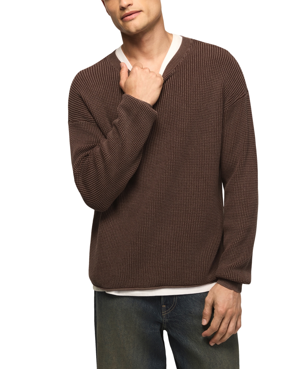 Lucky Brand Men's Washed Textured Crewneck Sweater - Chicory Coffee