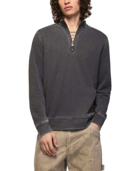 Мужская толстовка Lucky Brand Venice Burnout Mockneck French-Terry Quarter-Zip Fleece, цвет: Угольно-чёрный