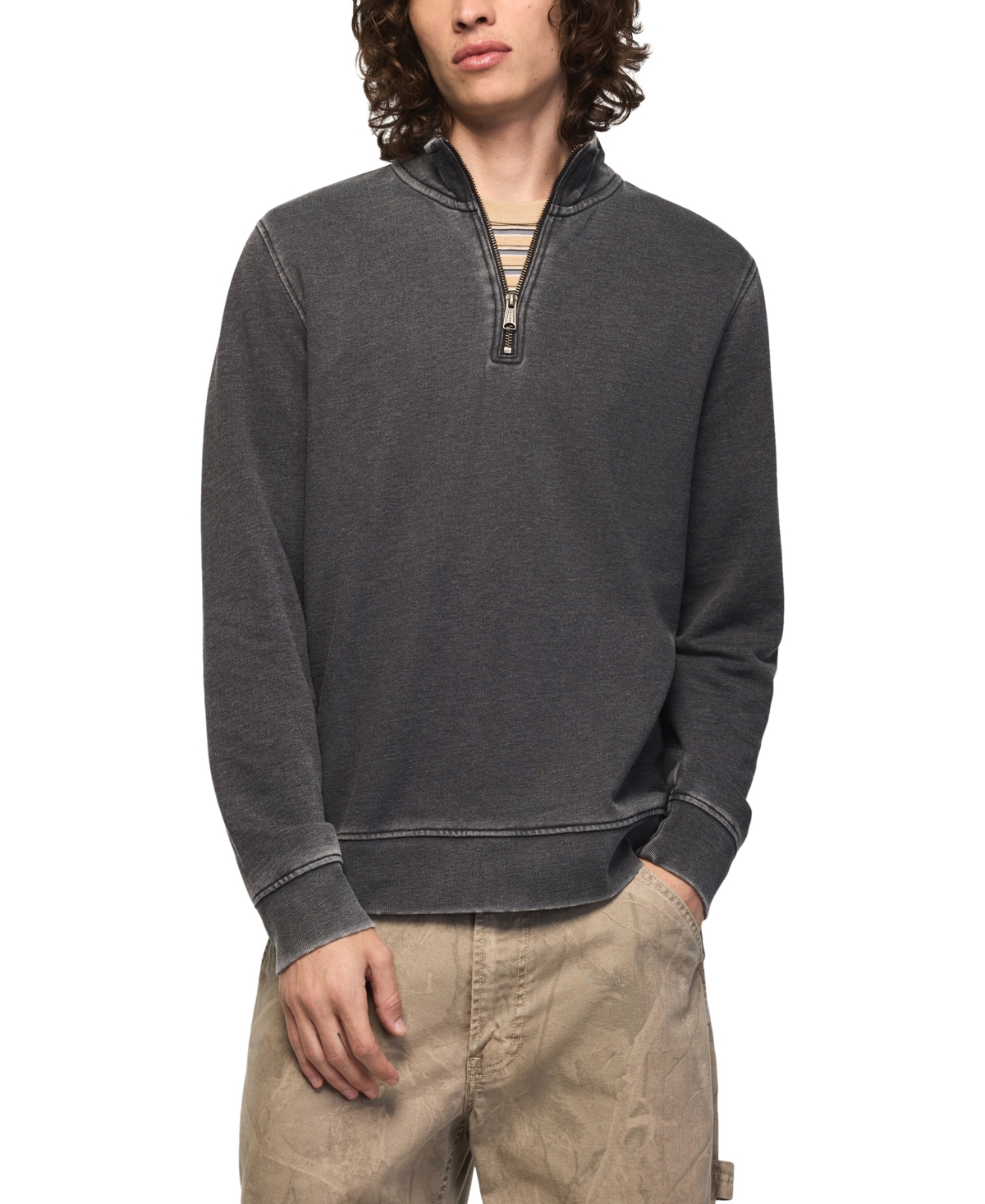 Lucky Brand Men's Venice Burnout Mock-Neck French-Terry Quarter-Zip Fleece Pullover