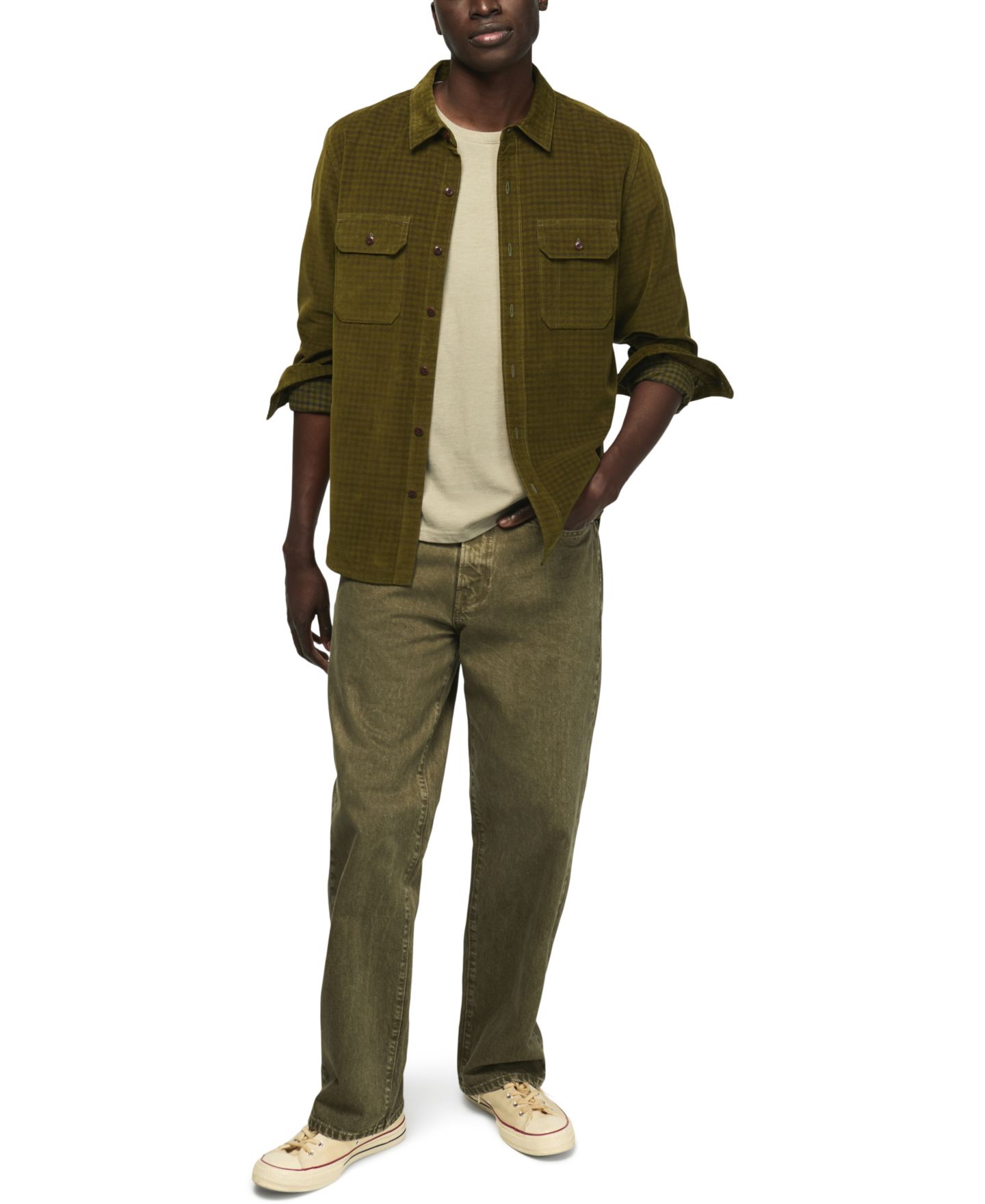 Мужской топ Lucky Brand Corduroy Plaid Long-Sleeve Workshirt, цвет: Зелёный клетчатый — фото 2