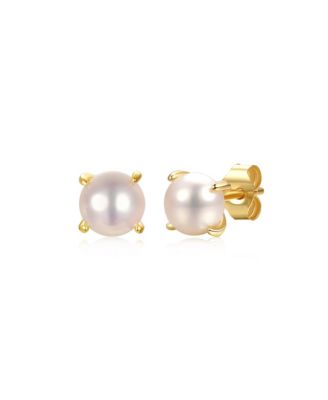 Adorable 14K Gold Plated Pearl Solitaire Dainty Stud Earrings