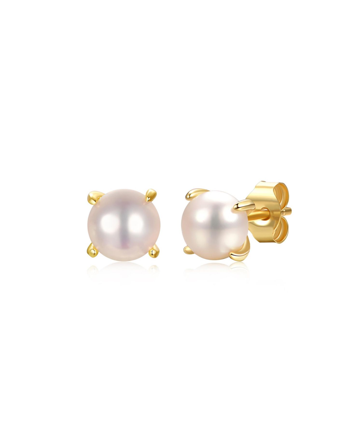 Adorable 14K Gold Plated Pearl Solitaire Dainty Stud Earrings