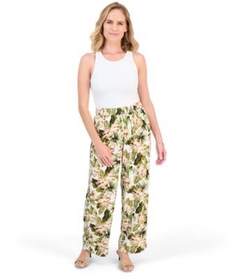 Petite Untamed Paradise Wide Leg Tropical Print Pants, Macy's Exclusive