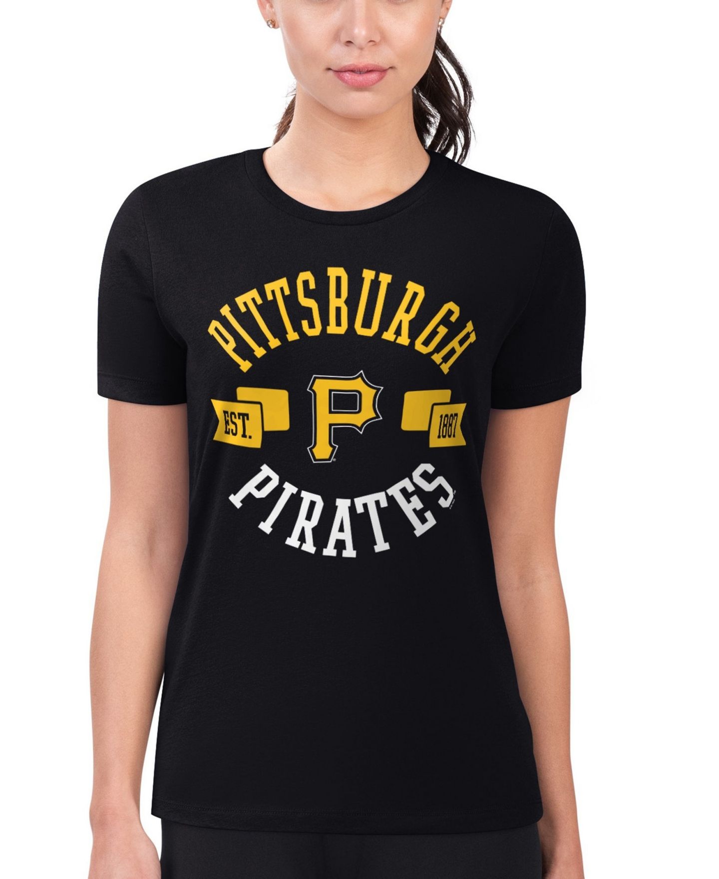 Женская футболка G-III 4Her by Carl Banks Black Pittsburgh Pirates Super-Slim Fit Lightweight City Graphic — фото 2