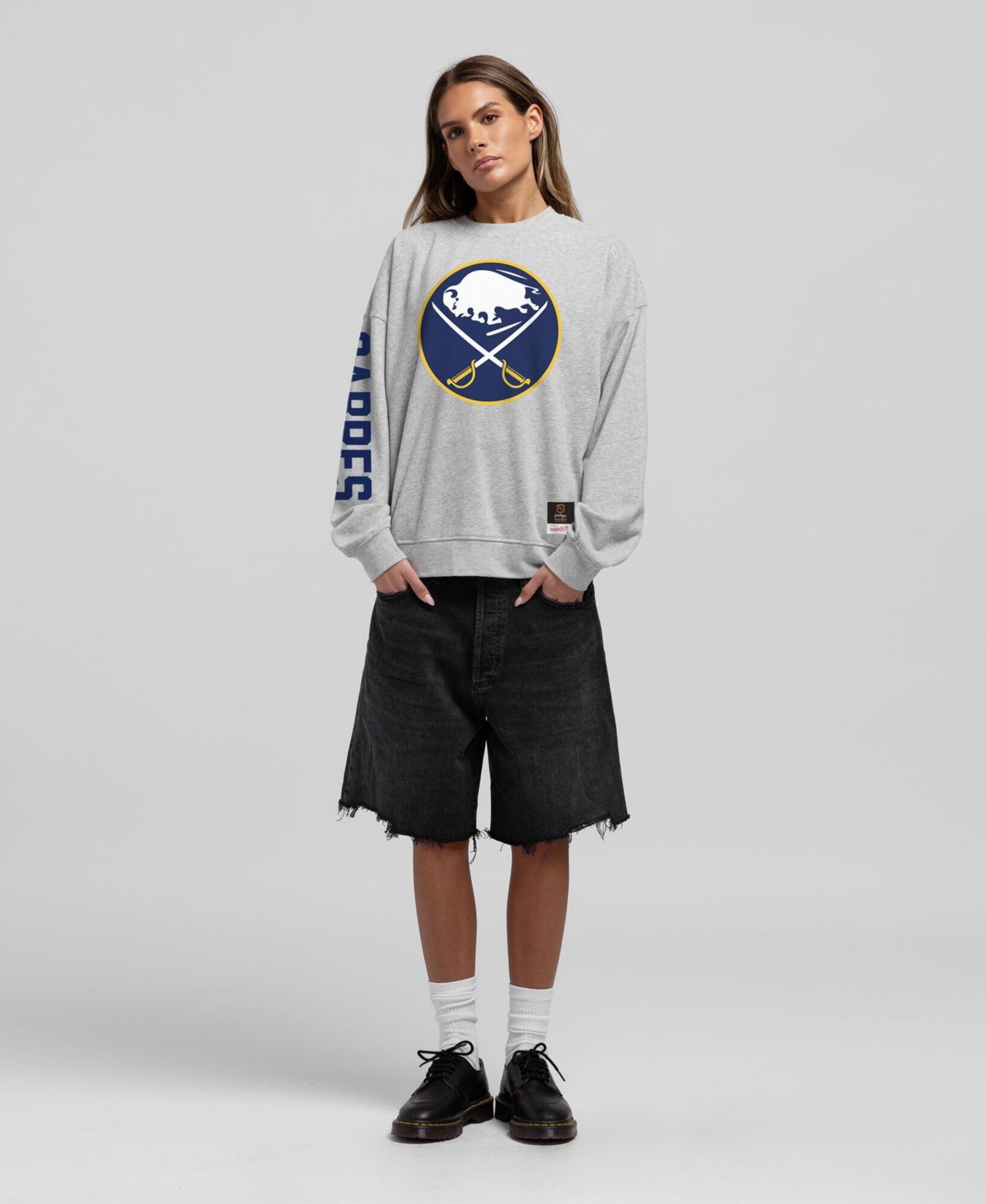 Women's Heather Gray Buffalo Sabres Core 3-Hit Oversized Sweatshirt