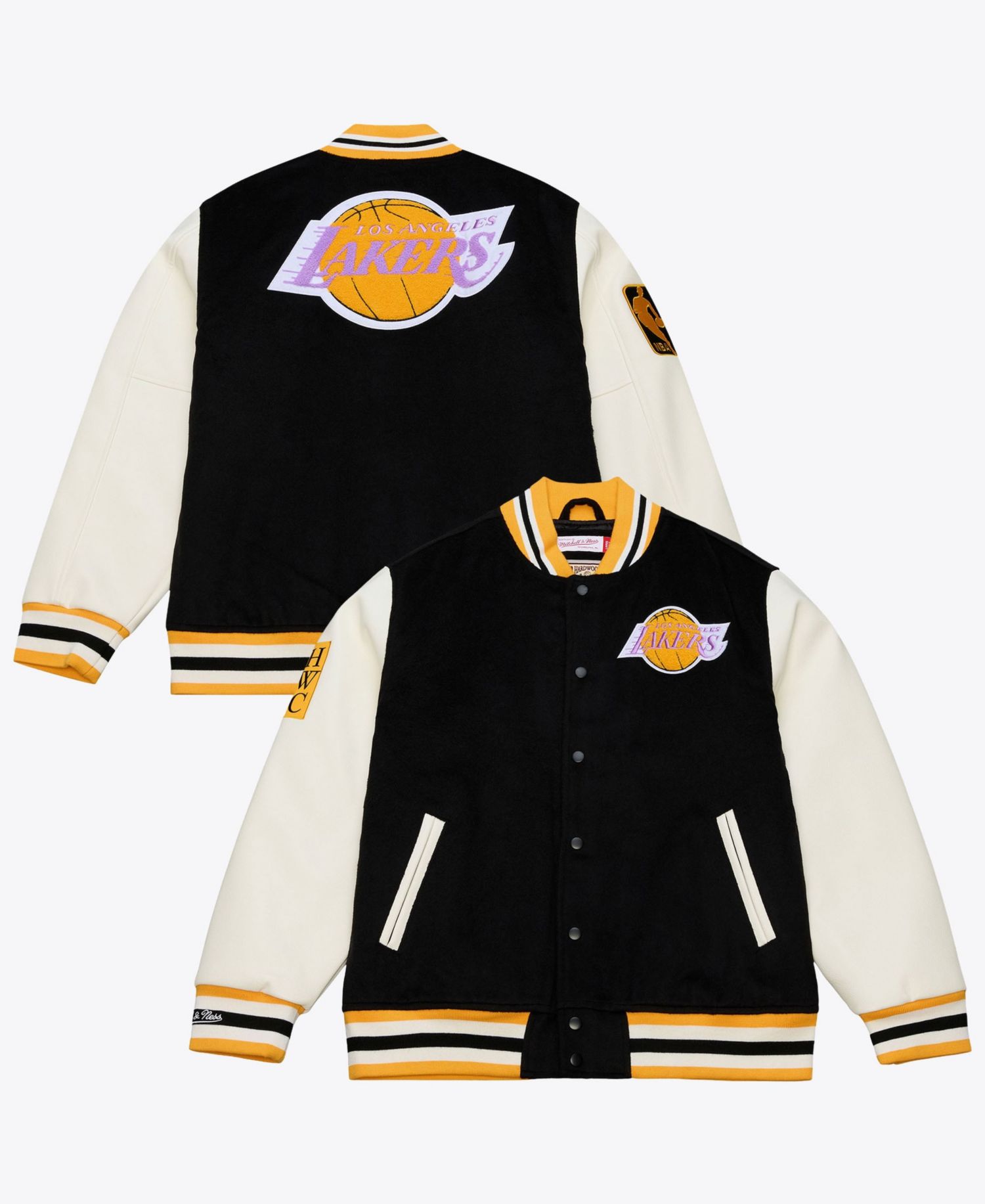 Men's Black/White Los Angeles Lakers Hardwood Classics Off Day Full-Snap Varsity Jacket
