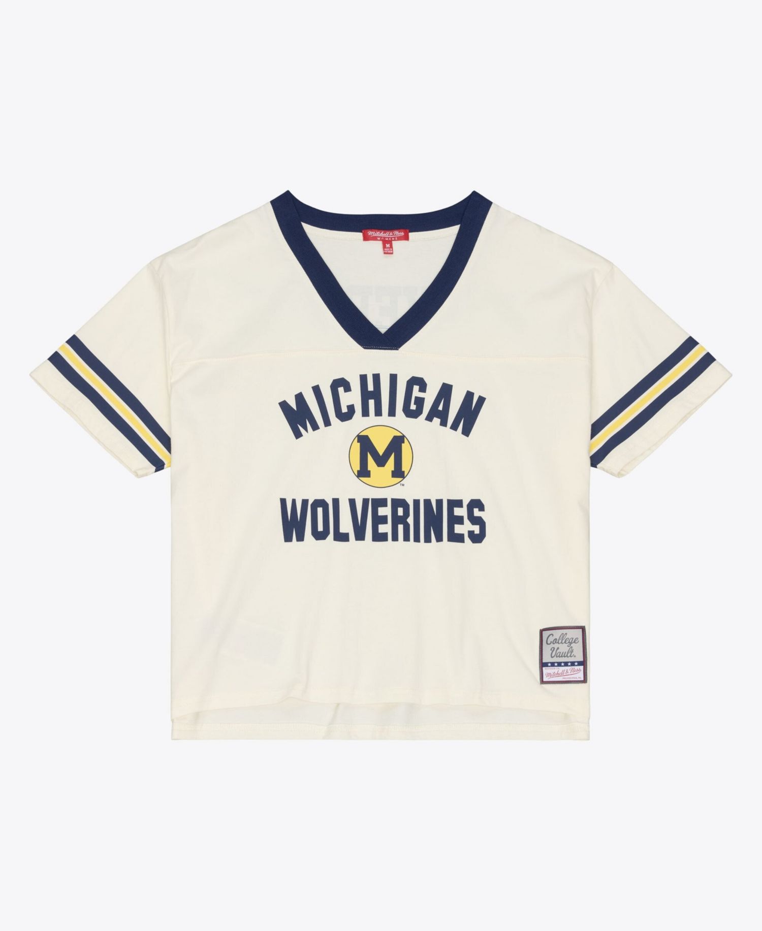 Women's Cream Michigan Wolverines Retro Roots Crop Boxy Yoke T-Shirt