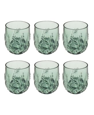 Embossed Leaf Acrylic Stemless Wine Glasses, Set of 6