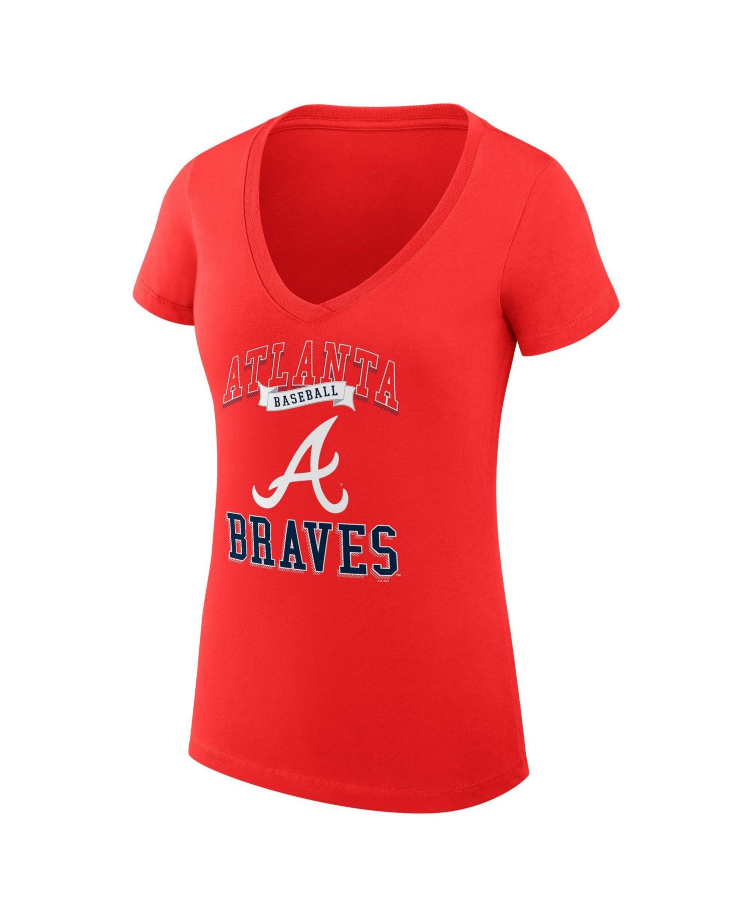 Women's Red Atlanta Braves Super-Slim Fit Lightweight Team Logo Graphic V-Neck T-Shirt