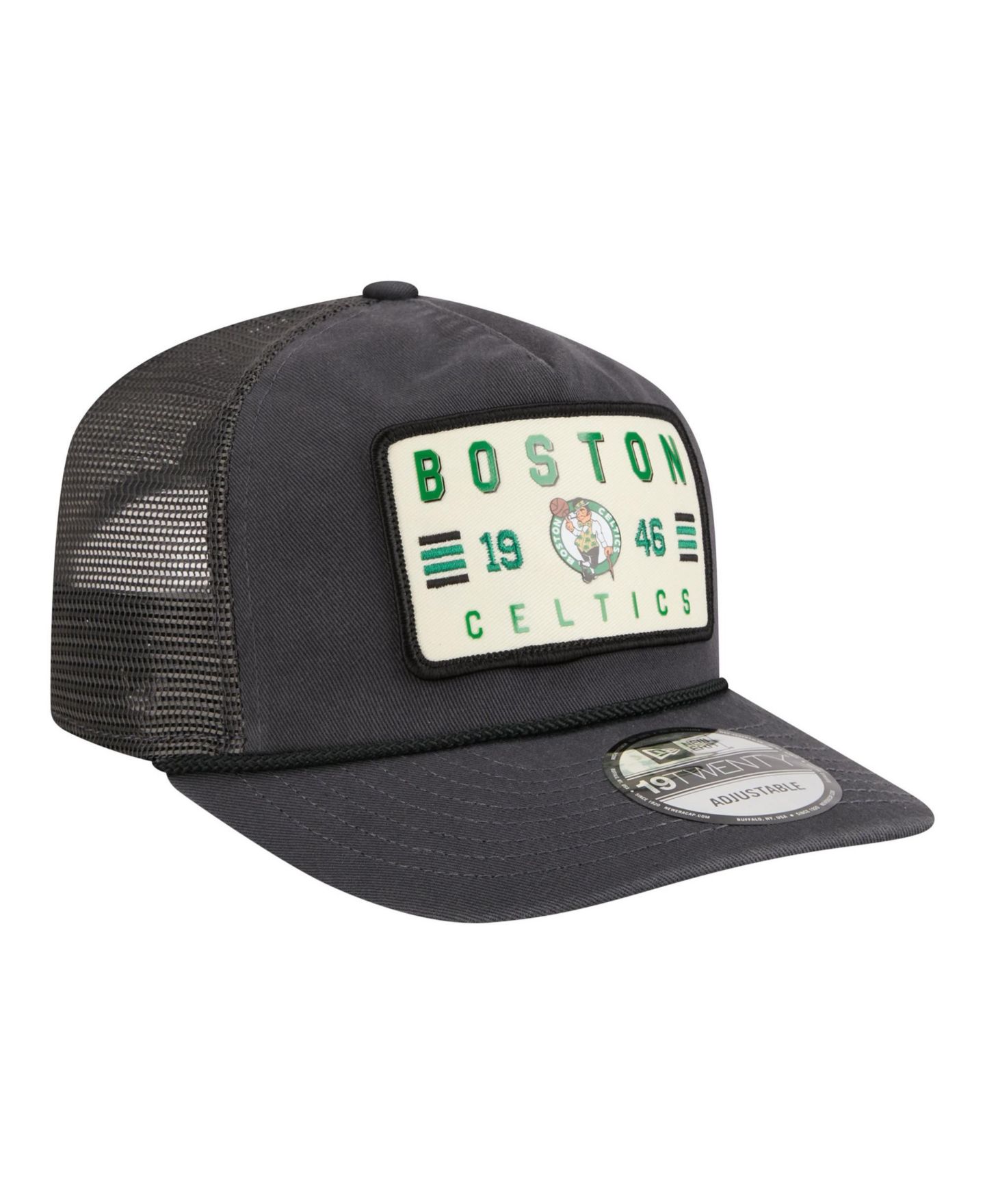 Мужская кепка New Era Charcoal Boston Celtics Washed Patch 19TWENTY Adjustable Trucker Hat — фото 3
