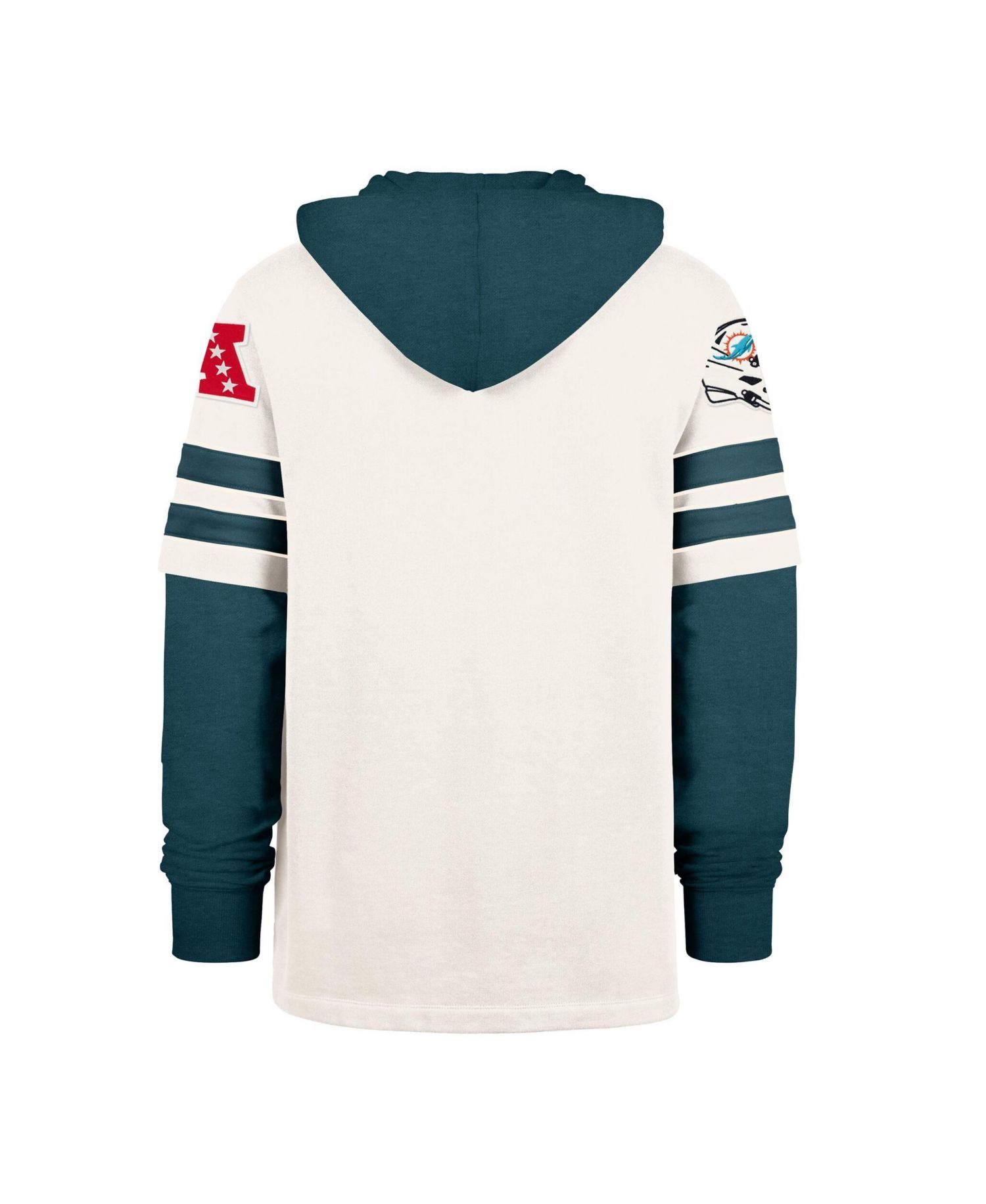 Men's '47 Cream Miami Dolphins Split Zone Cornerback Duo Lacer Hoodie