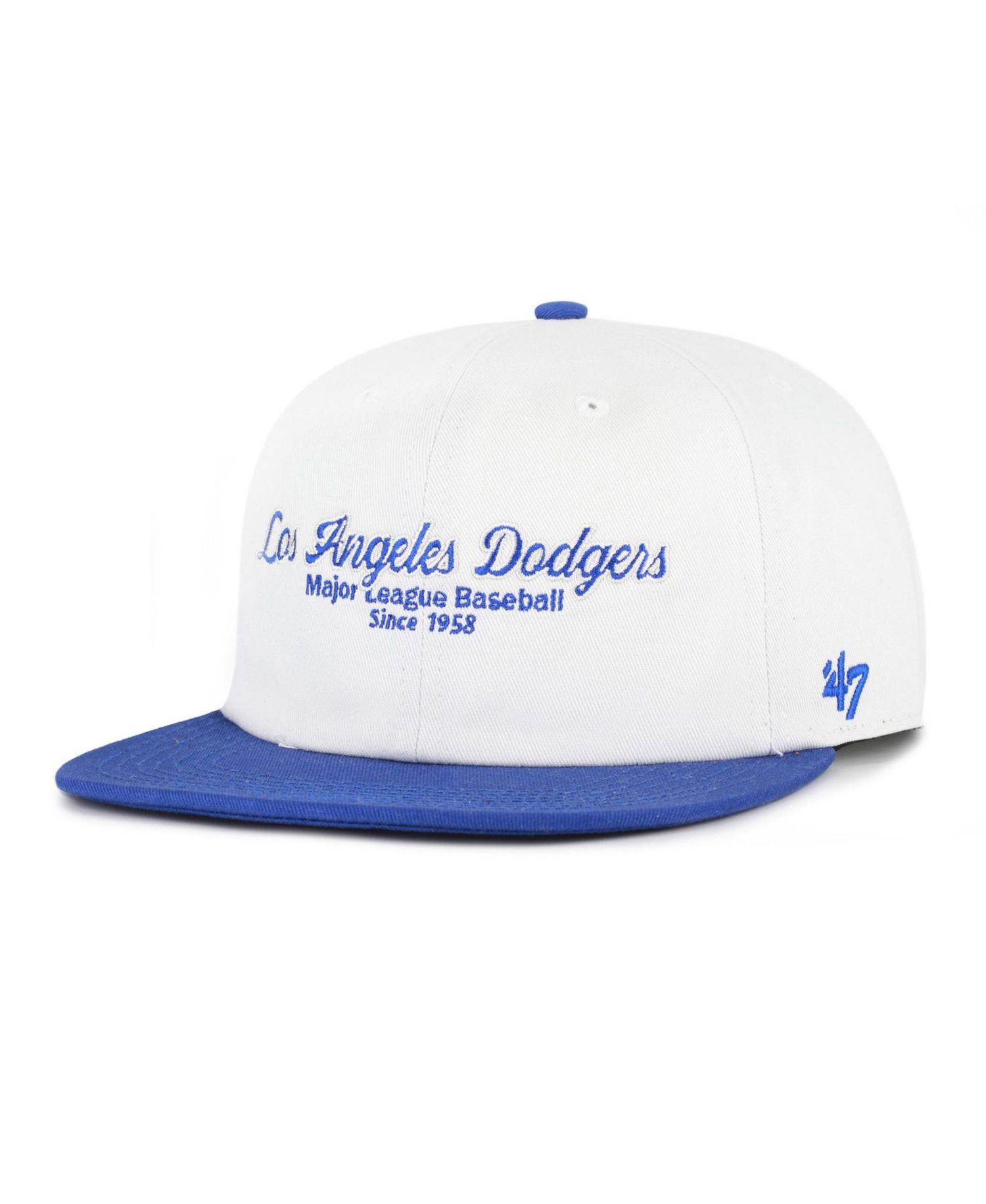 Men's '47 White/Royal Los Angeles Dodgers Script Stack Relaxed Captain Snapback