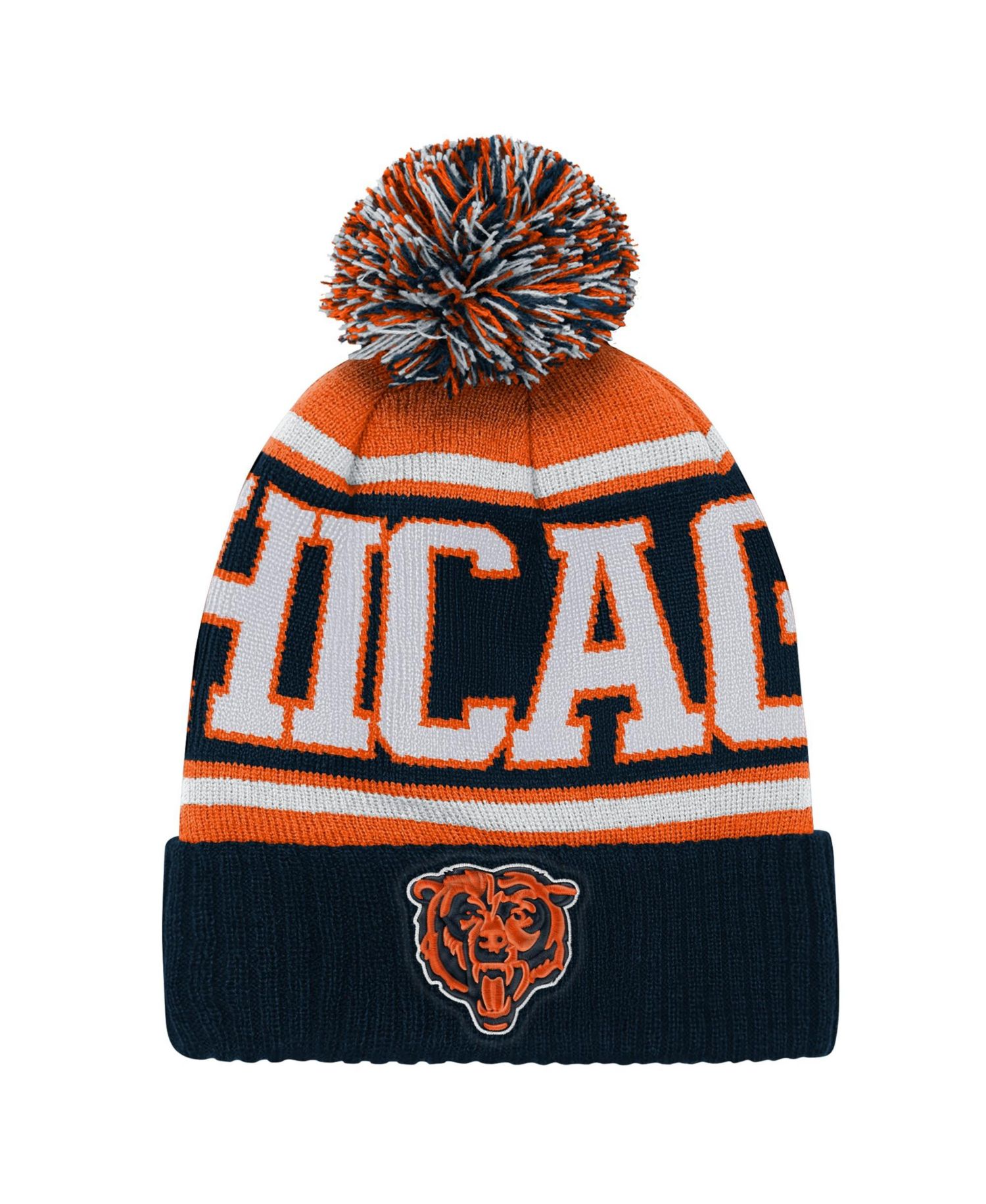 Big Boys and Girls Navy Chicago Bears True Edge Cuffed Knit Hat with Pom