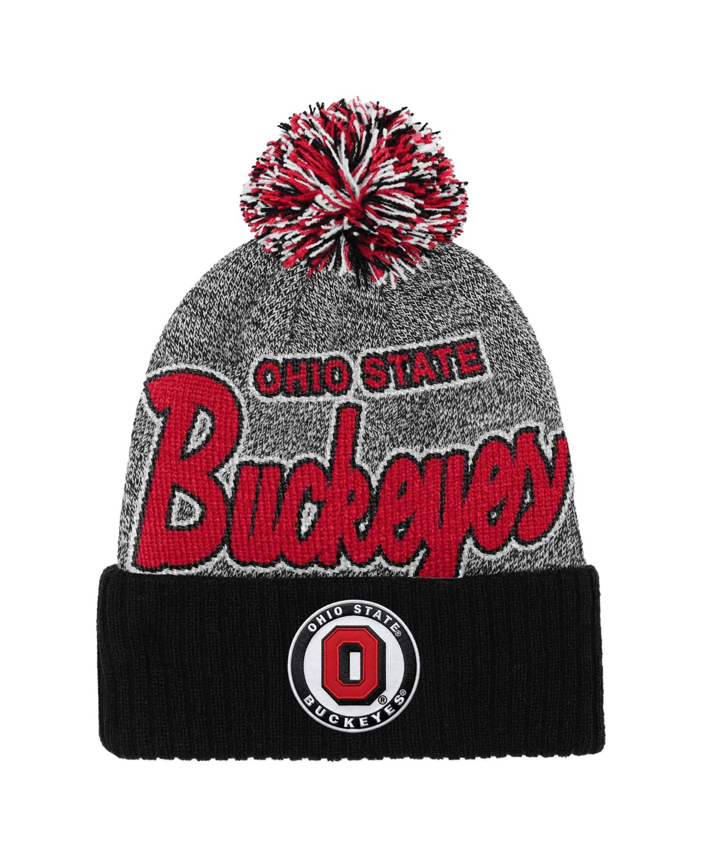 Детские шапки Mitchell & Ness Big Boys and Girls Ohio State Buckeyes Cuffed Knit Mascot Beanie — фото 1