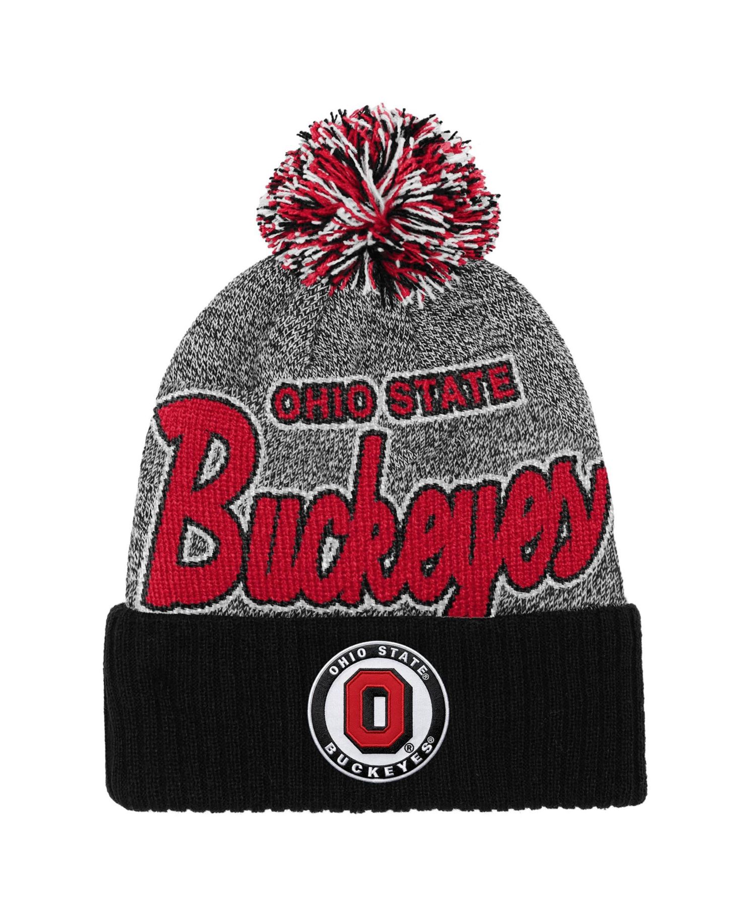 Big Boys and Girls Black Ohio State Buckeyes Mascot Cuffed Knit Hat with Pom