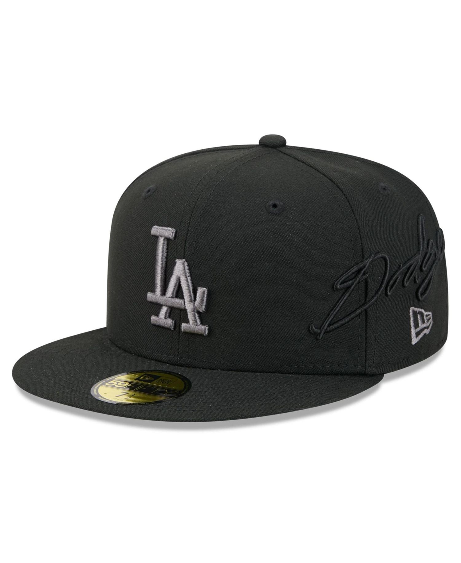 Men's Black Los Angeles Dodgers Side Script 59FIFTY Fitted Hat