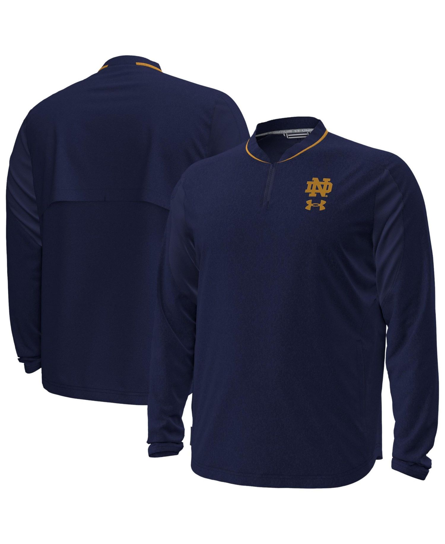 Men's Navy Notre Dame Fighting Irish 2026 Sideline Motivate Woven Quarter-Zip Long Sleeve Pullover