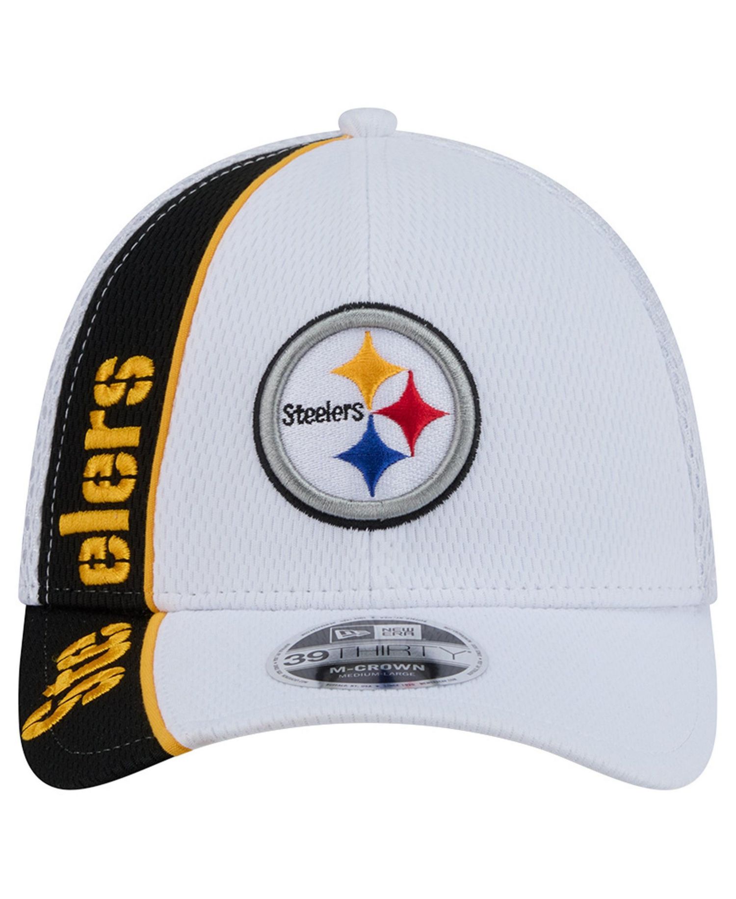 Men's White/Black Pittsburgh Steelers Dash 39THIRTY M-Crown Flex Hat