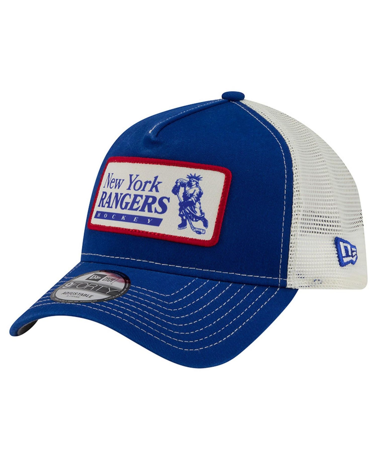 Men's Blue/White New York Rangers Skater Patch A-Frame 9FORTY Adjustable Trucker Hat