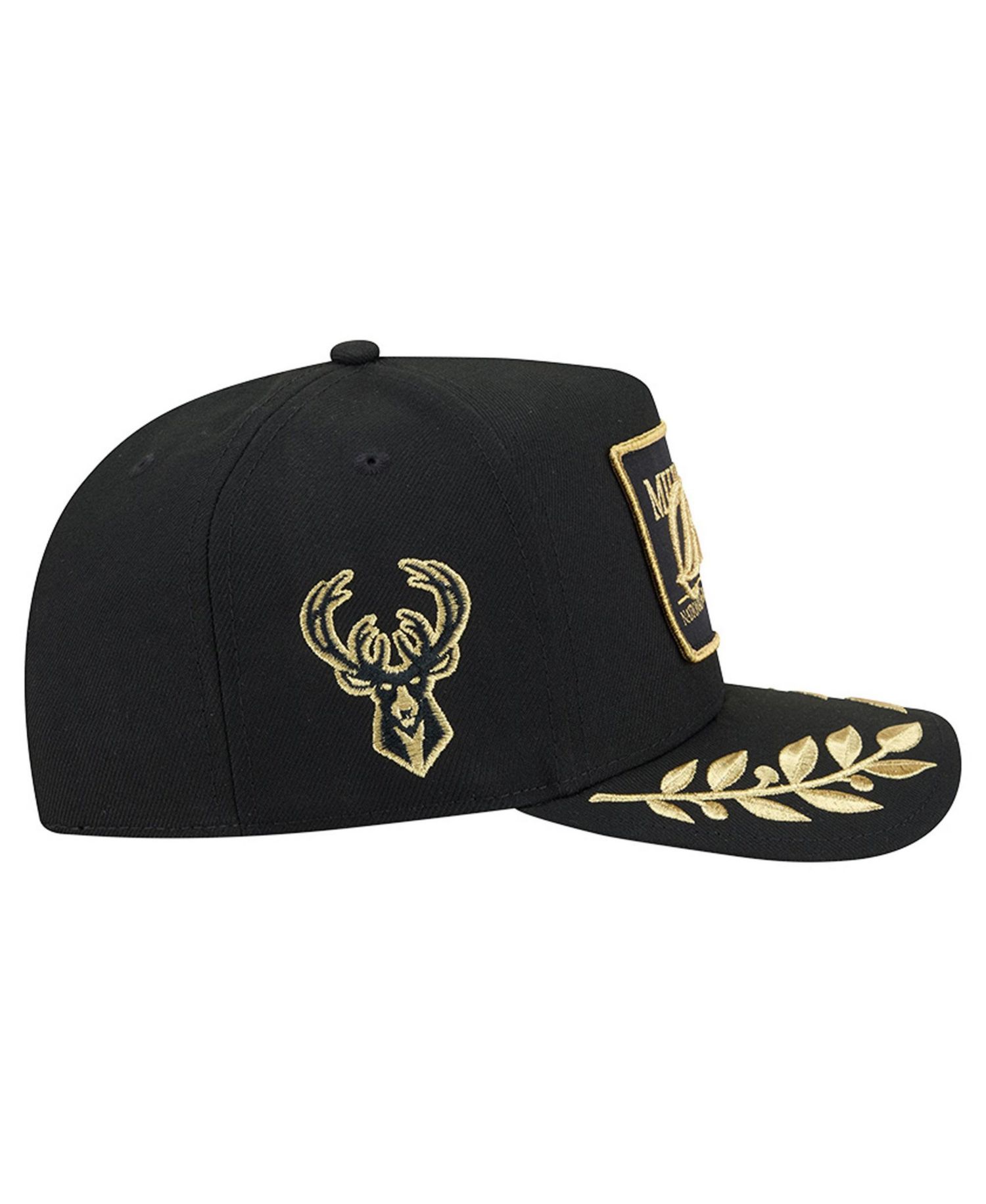 Men's Black Milwaukee Bucks Golden 9FIFTY Snapback Hat