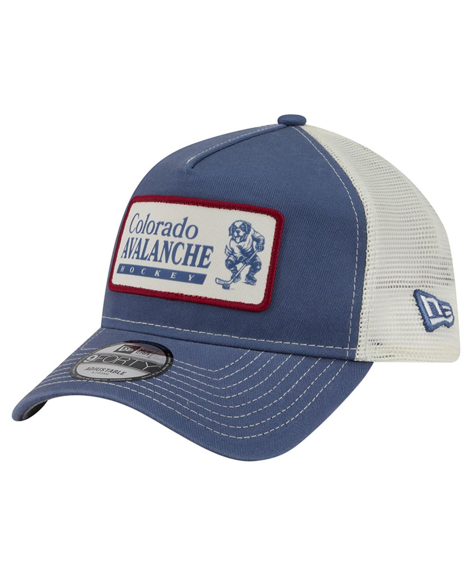 Men's Navy/White Colorado Avalanche Skater Patch A-Frame 9FORTY Adjustable Trucker Hat