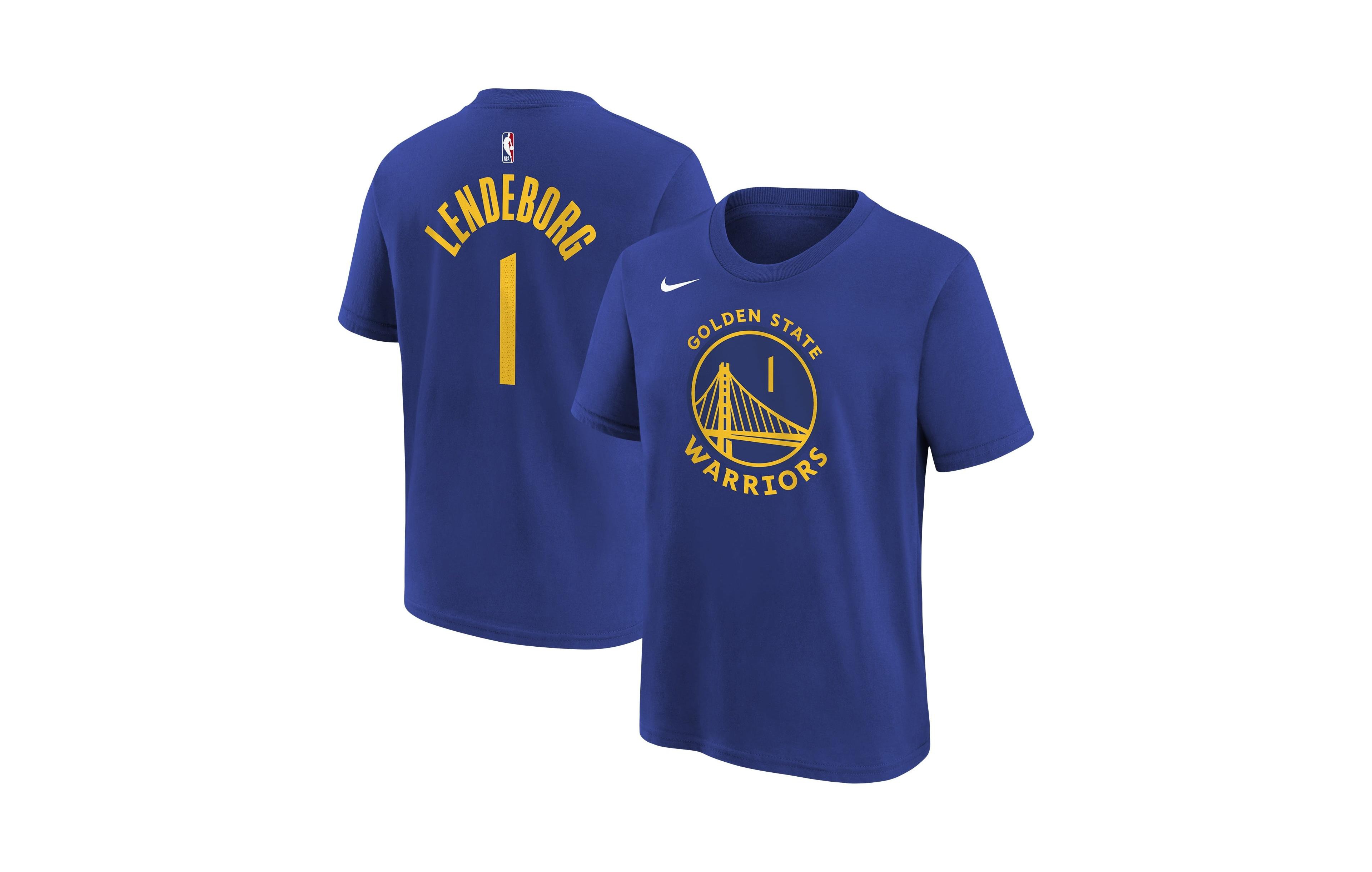 Nike Boys' and Girls' Golden State Warriors Yaxel Lendeborg Icon Name Number Screen-Print Crewneck T-Shirt