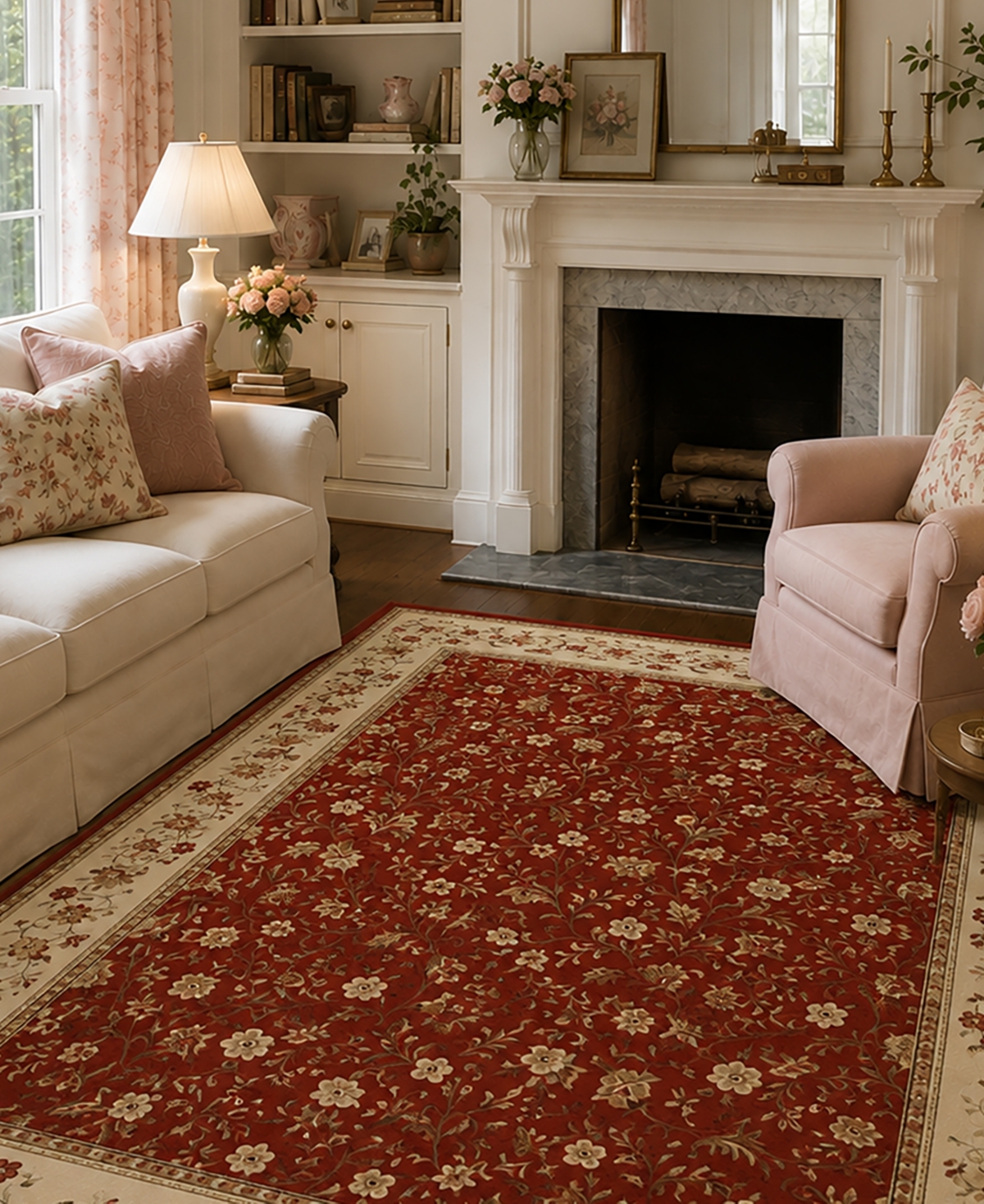Closeout!! Km Home Pesaro Floral Red 3'3" x 4'11" Area Rug