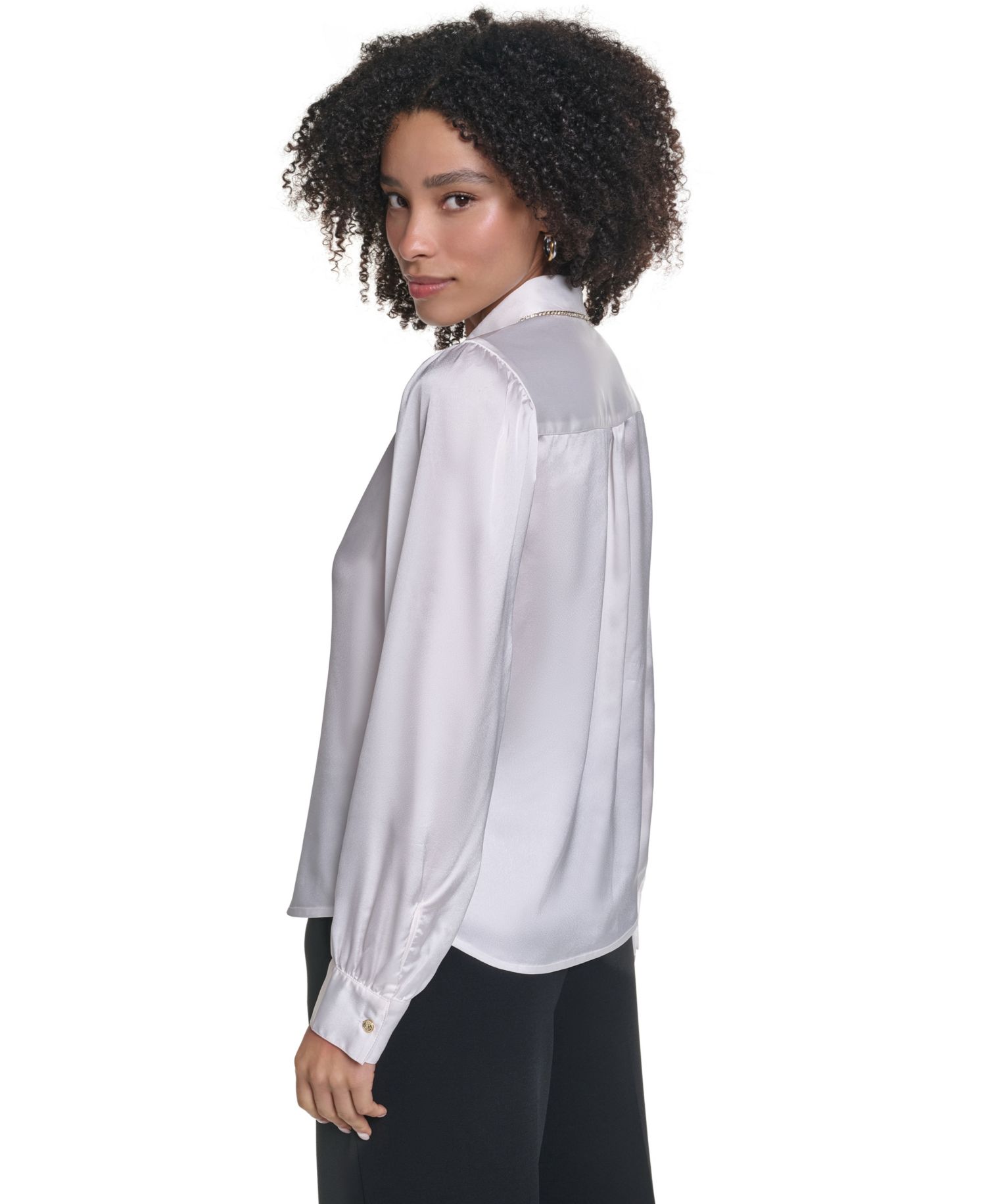 Women's Crystal Placket Long-Sleeve Blouse