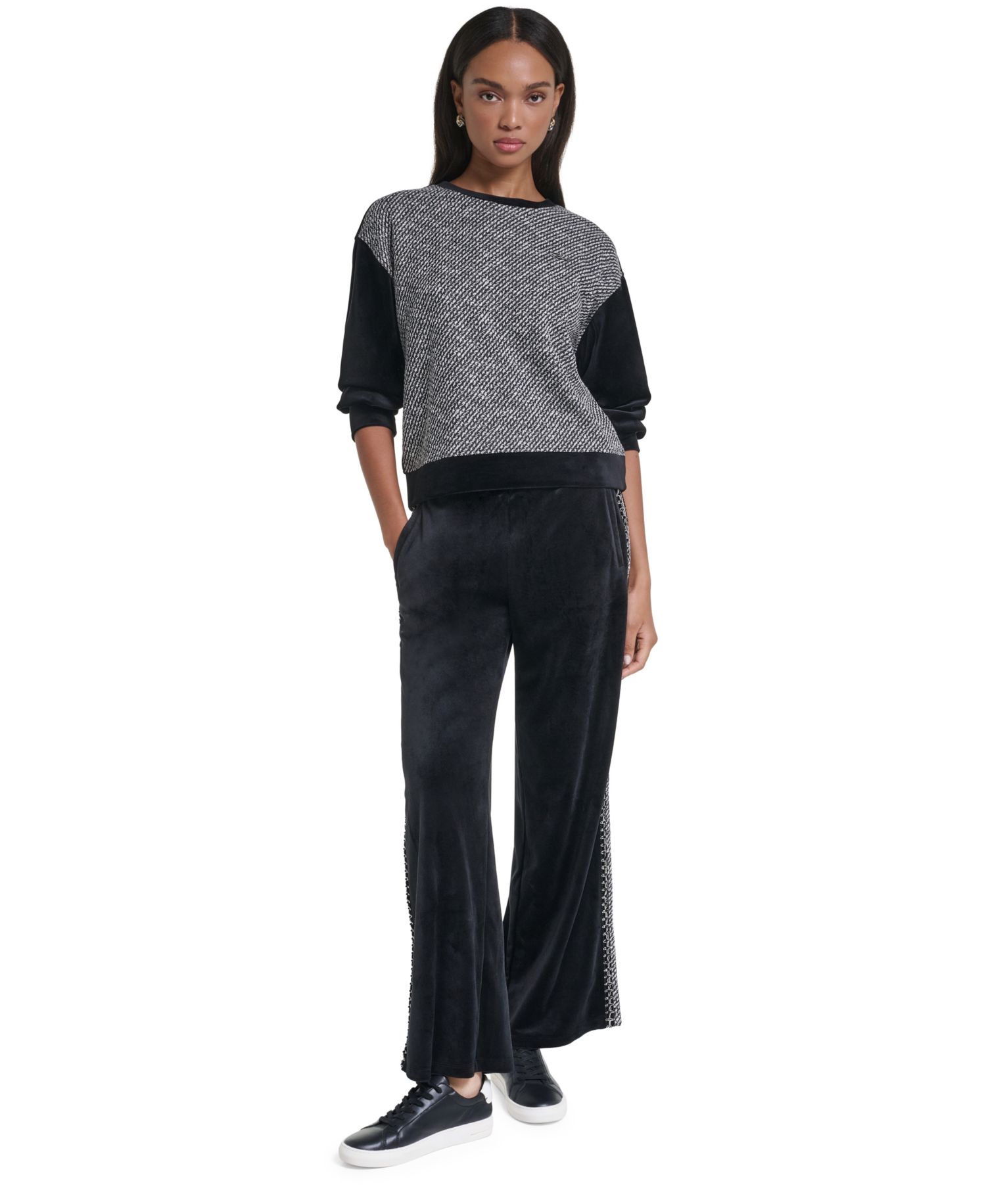 Women's All Over Crystal & Gems Colorblock Sweatshirt
