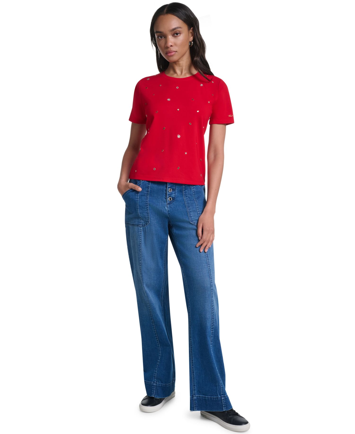 Women's Crewneck Gem-Embellished Short-Sleeve T-Shirt