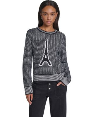 Women's Eiffel Tower-Graphic Crewneck Long-Sleeve Sweater