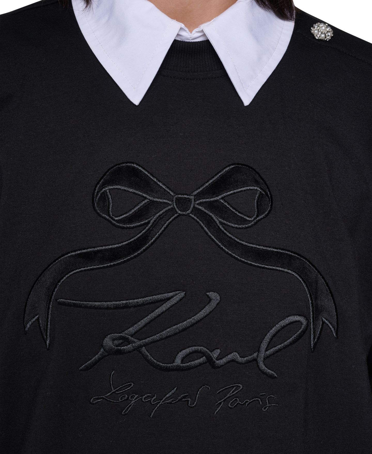 Женская толстовка KARL LAGERFELD PARIS Collared Twoffer Oversized Logo-Embroidered, цвет: Чёрный — фото 5