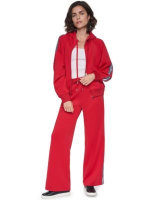 Women's Scuba Full-Zip Mock-Neck Hoodie Sweatshirt and Scuba Logo-Tape Wide-Leg Jogger