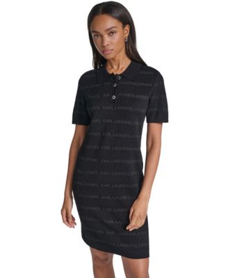 Women's Allover Logo Fitted Short-Sleeve Sweater Dress