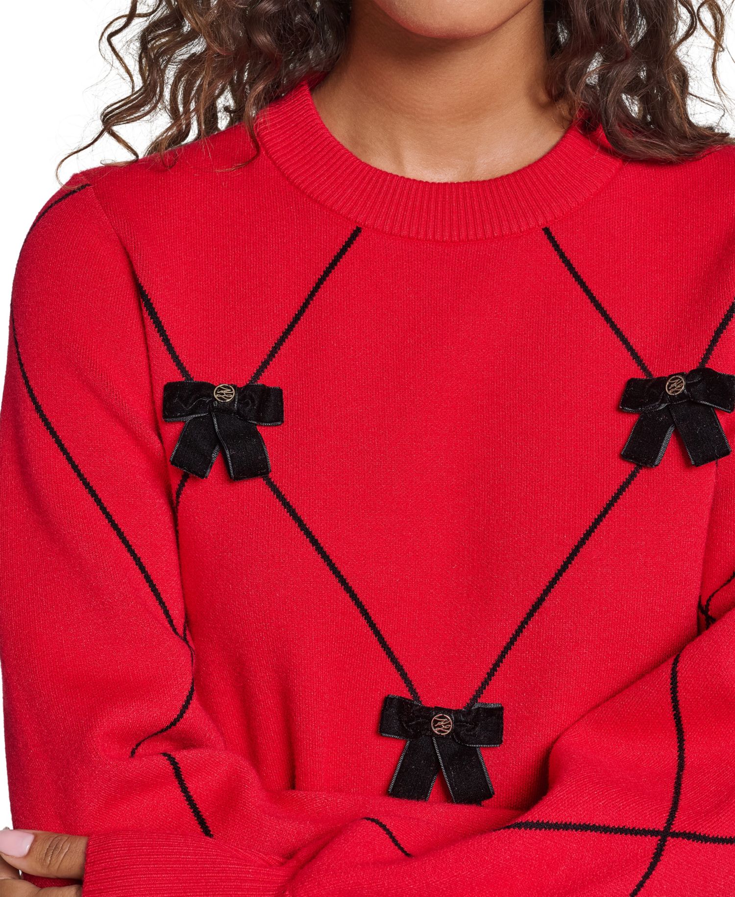 Women's Argyle 3D Bow Sweater