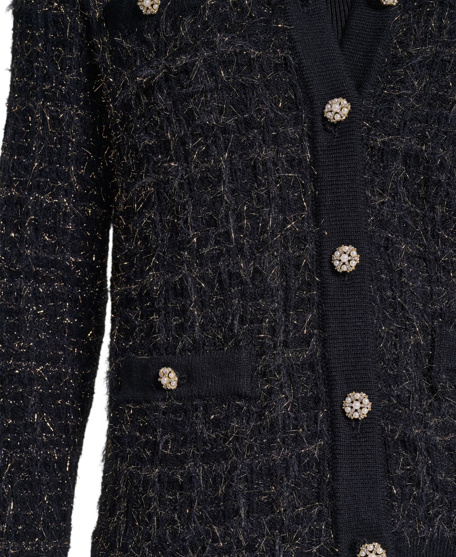 Women's Eyelash-Knit Metallic Crewneck Long-Sleeve Cardigan Sweater