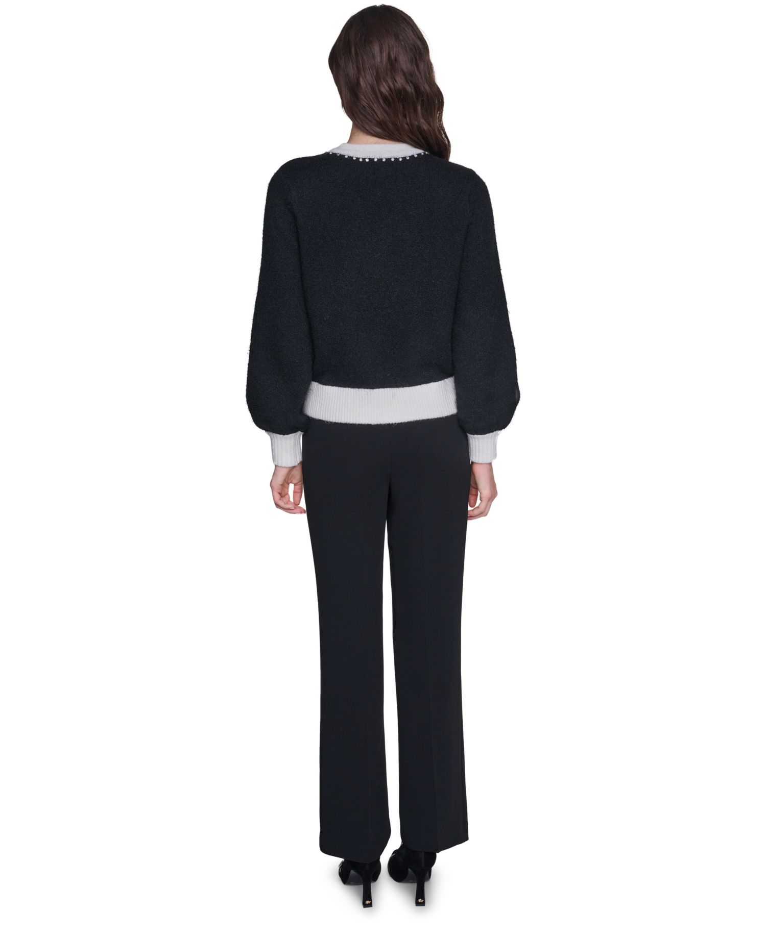 Women's Crystal-Trim Colorblock Cardigan Sweater