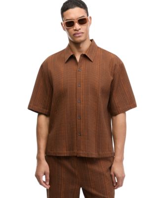 Men's Textured Check Point Collar Button-Up Shirt, Macy's Exclusive