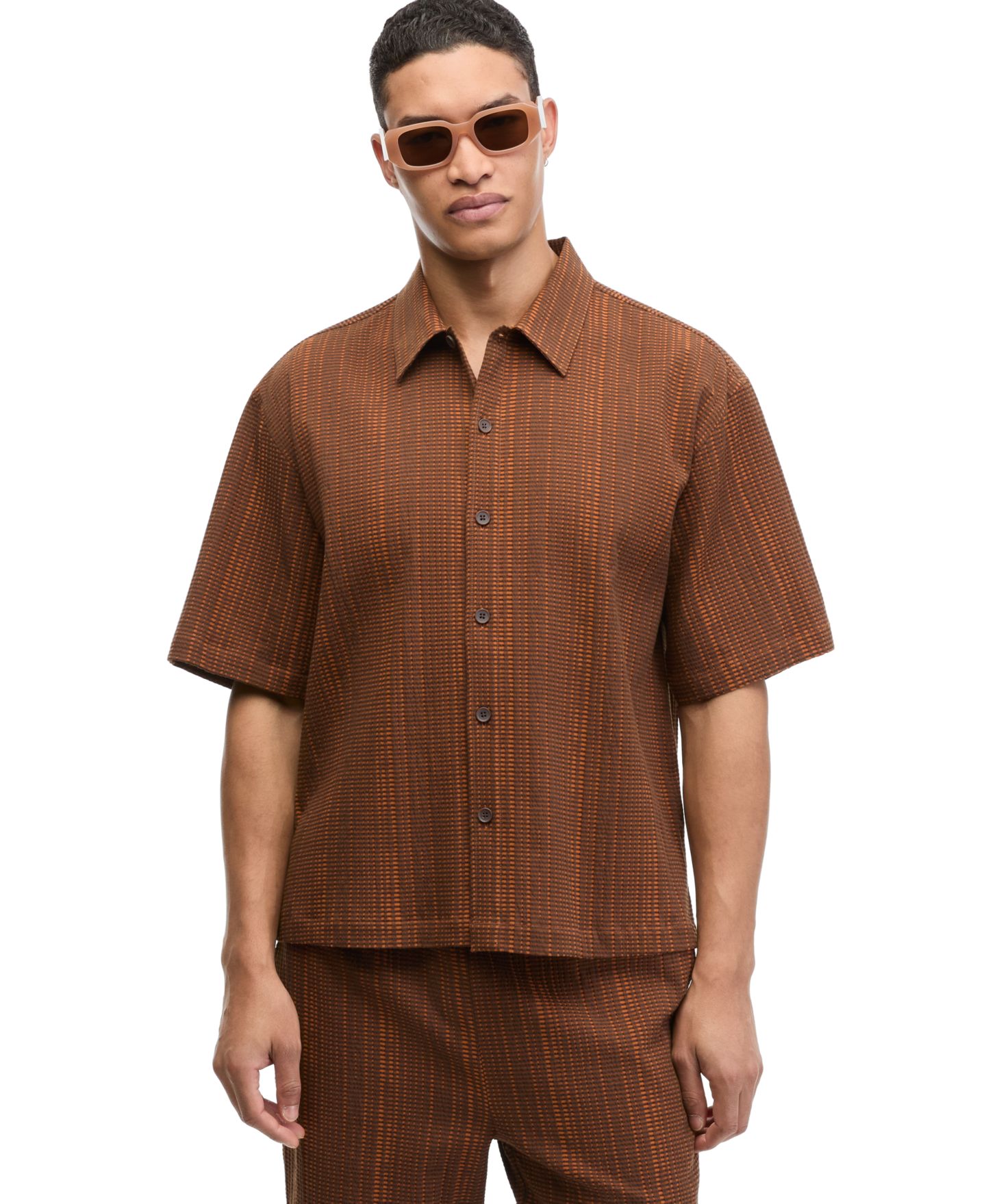 Мужская рубашка Mode of One Textured Check Point Collar Button-Up, цвет: Оранжевый — фото 1