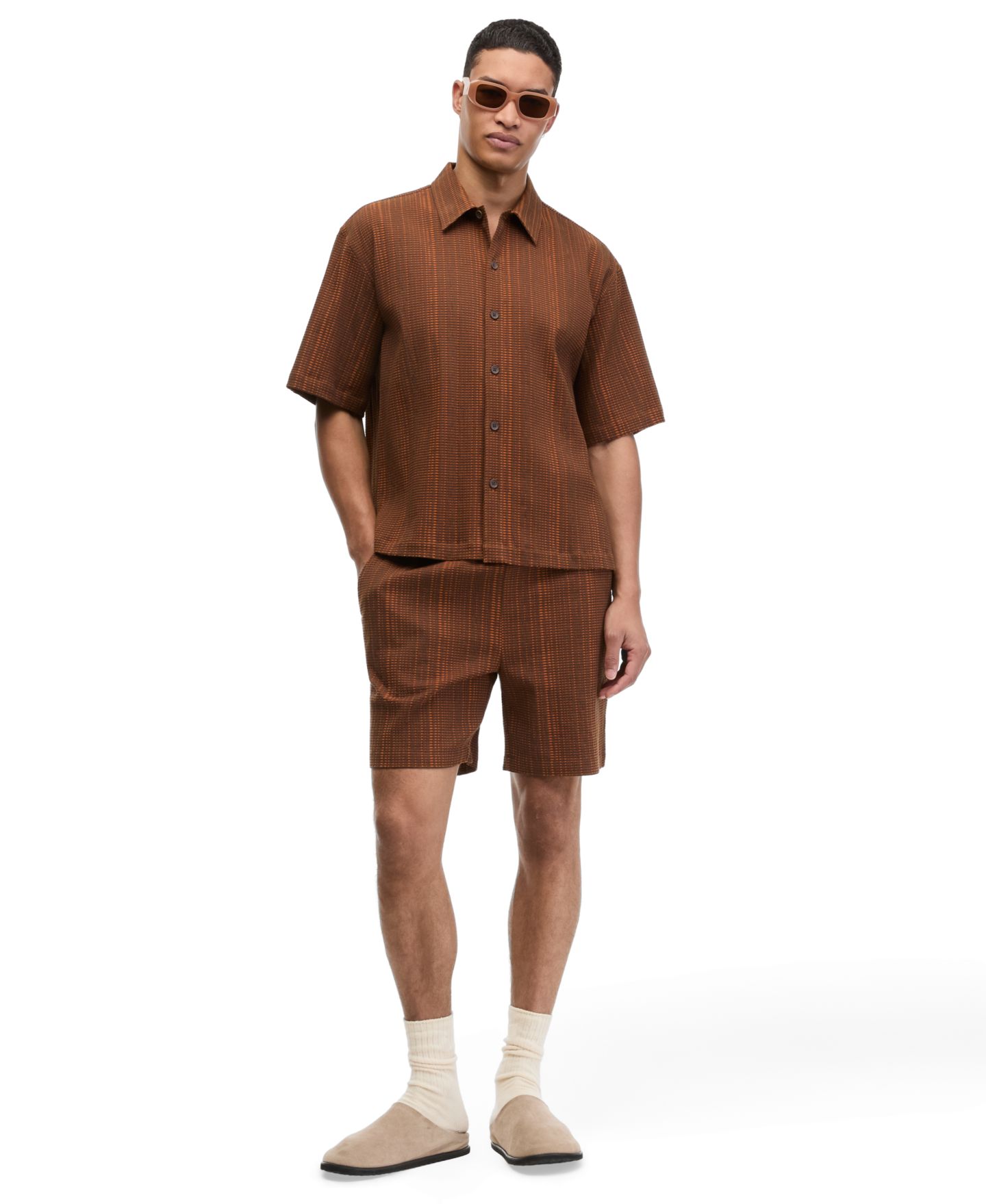 Мужская рубашка Mode of One Textured Check Point Collar Button-Up, цвет: Оранжевый — фото 2