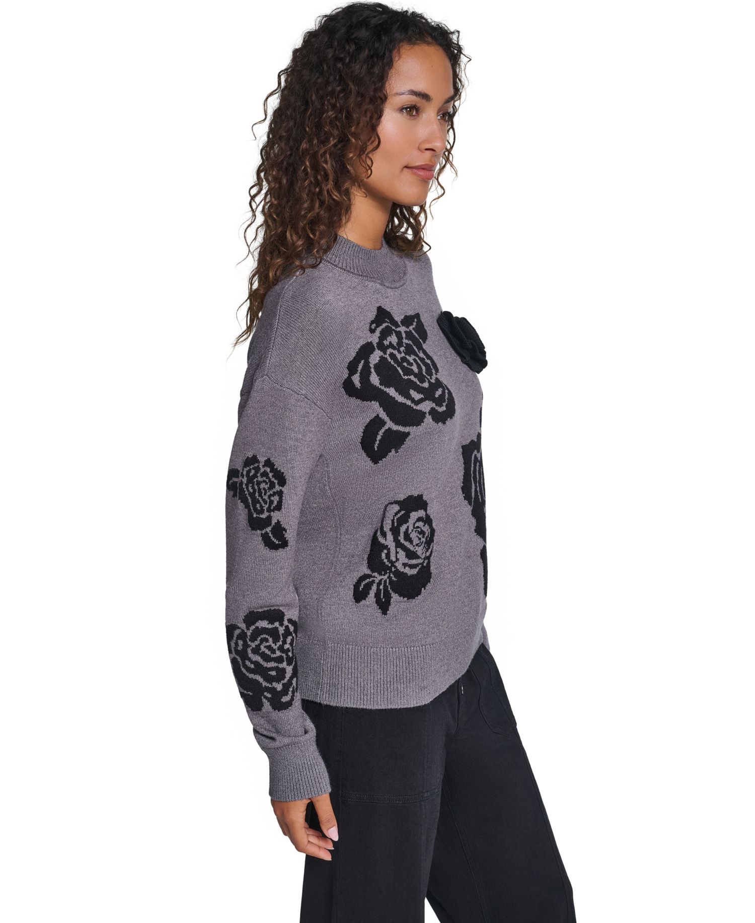 Women's Mock-Neck Long-Sleeve Floral Sweater