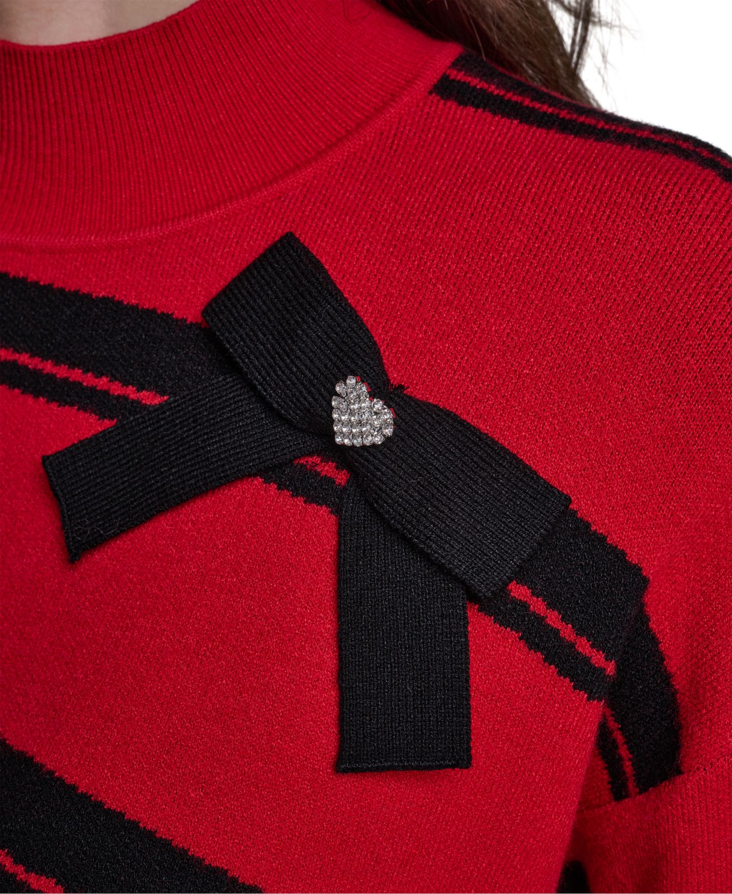 Women's Striped Mock Neck Bow Sweater