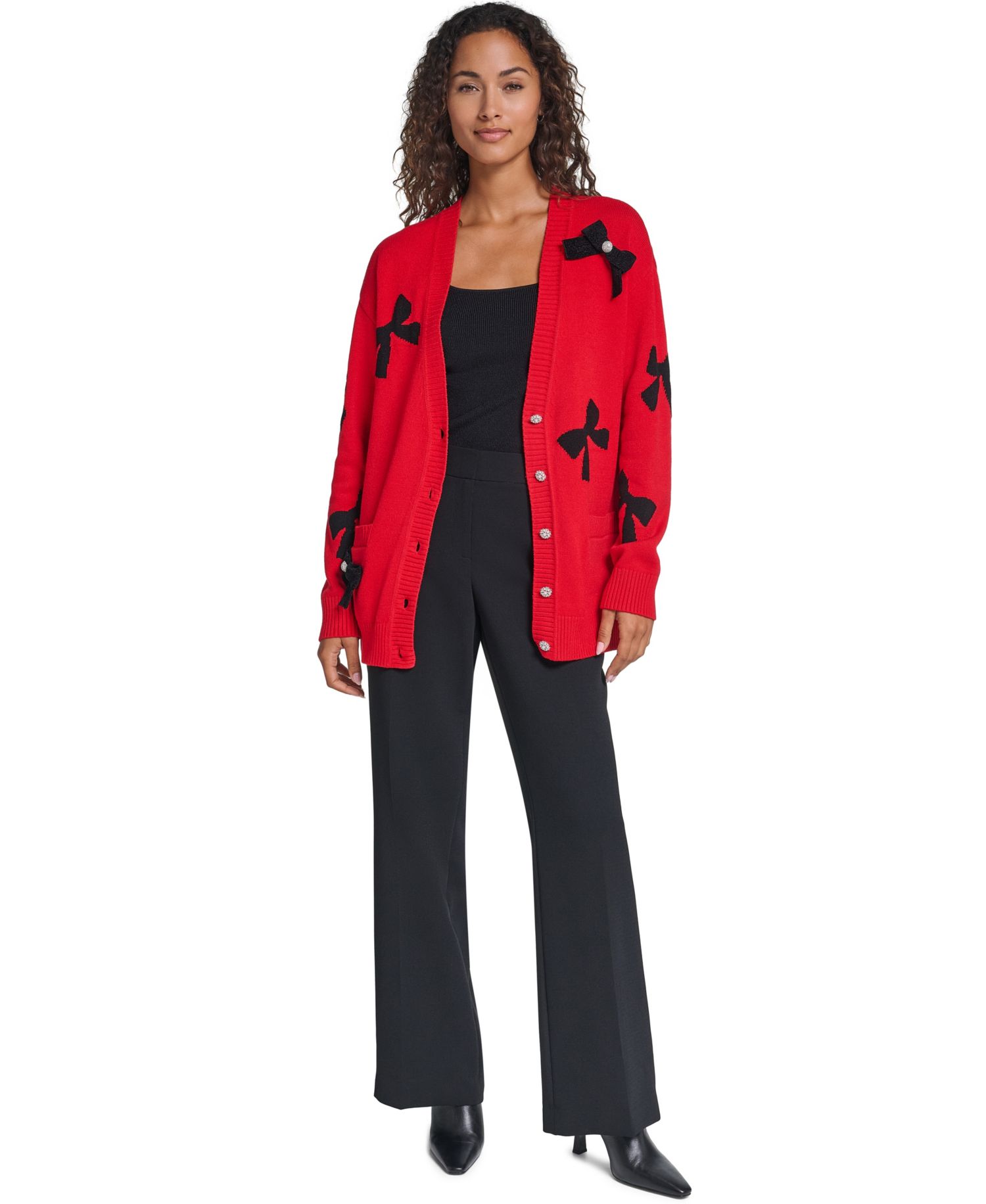 Women's Bow Long-Sleeve V-Neck Cardigan