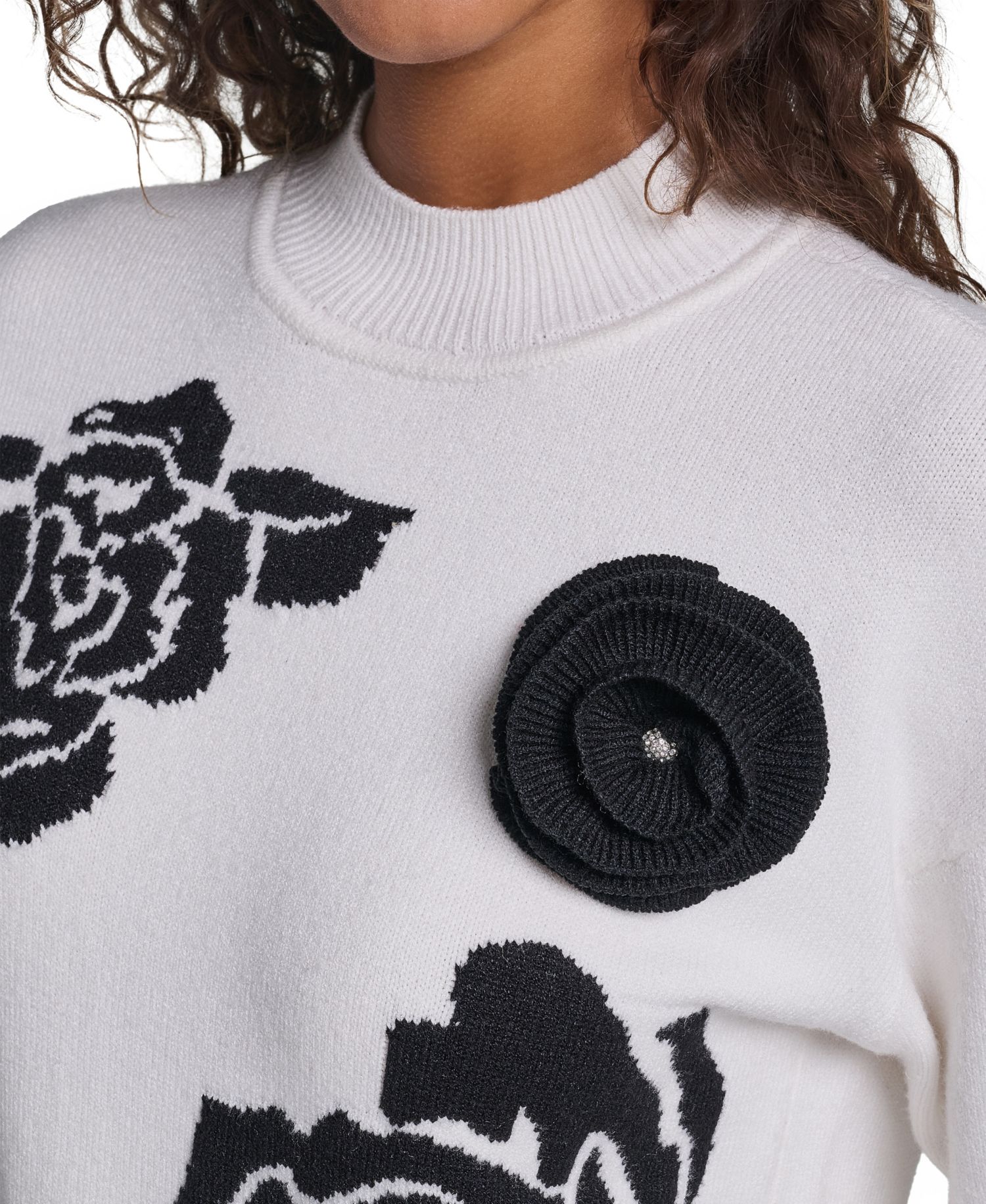 Women's Mock-Neck Long-Sleeve Floral Sweater