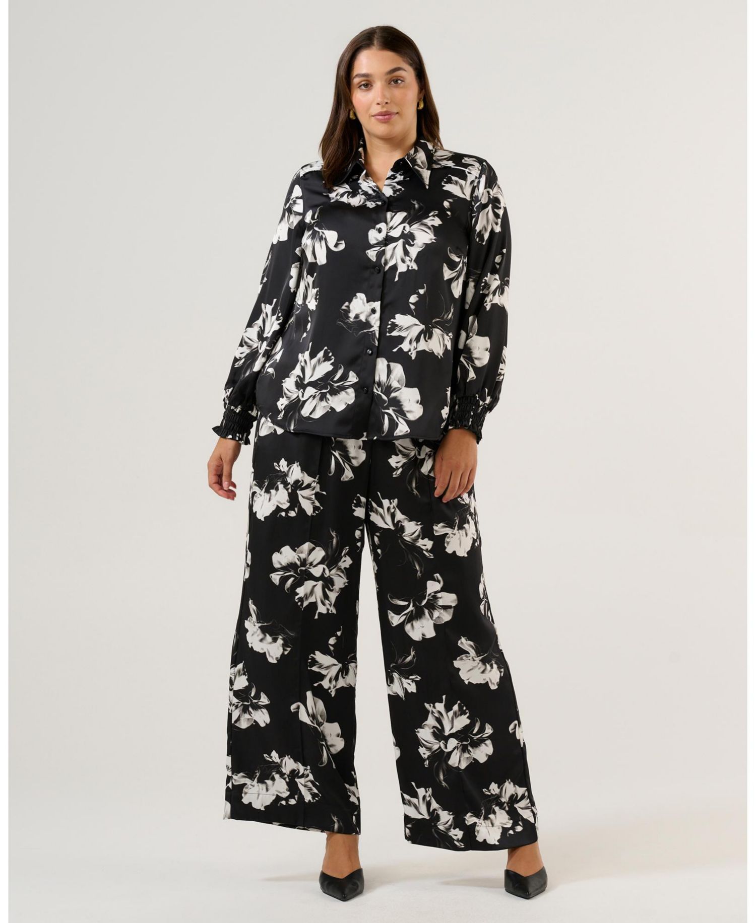 Women's Gilda Floral Satin Button-Front Collared Shirt