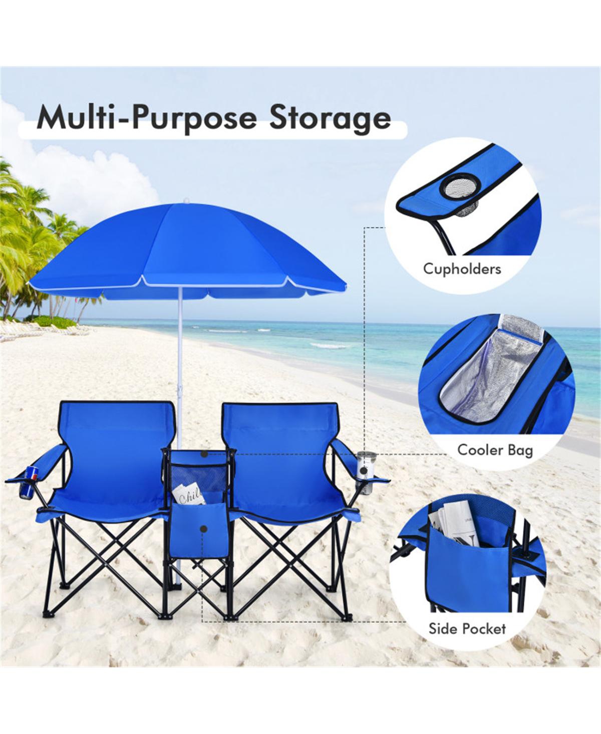 Sevorley Two-Person Folding Camping Chair with Adjustable Umbrella